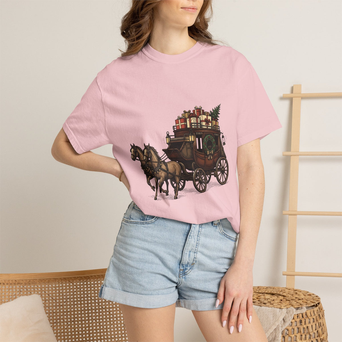 Horse Wagon Shirt Christmas Festive Unisex Gift Retro Tee product image 12