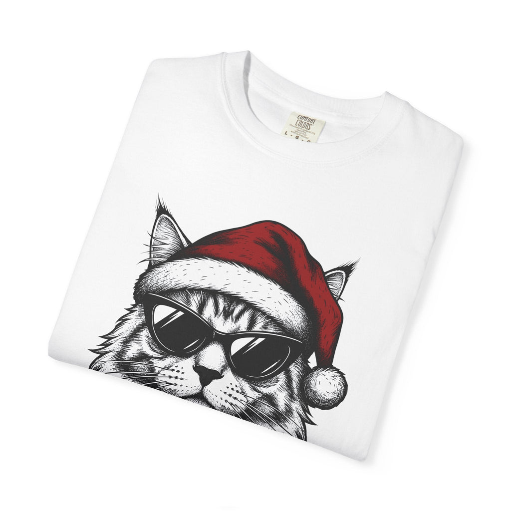 Kitten Santa Hat Shirt Christmas Animal Unisex Gift Line Art Tee Kitten Santa