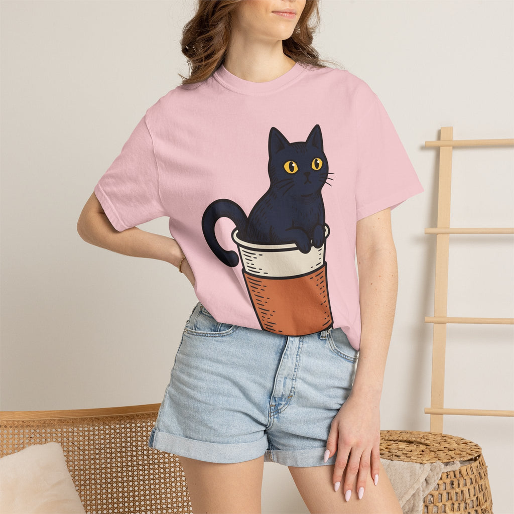 Black Cat Coffee Mug Shirt Halloween Espresso Unisex Gift Comic Tee Cat Mug
