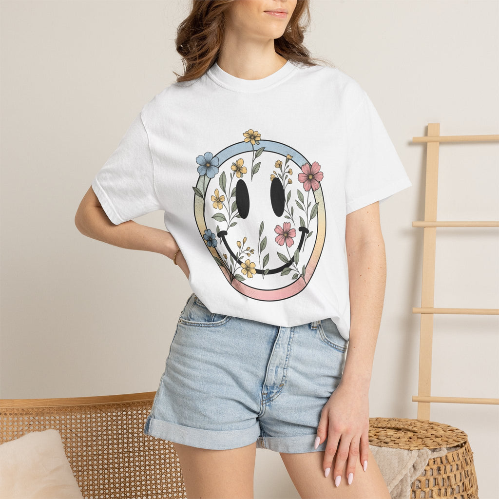 Smile Face Blossoms Shirt Boho Chic Flower Unisex Gift Hand product image 6