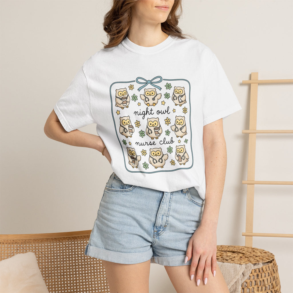 Nurse Owl Shirt Nurses Animal Gift Women Kawaii Tee Owl T-Shirt Nursing Enthusiast Cute Tshirt Wildlife Graphic Hand Drawn Coffee Cup Tshirt