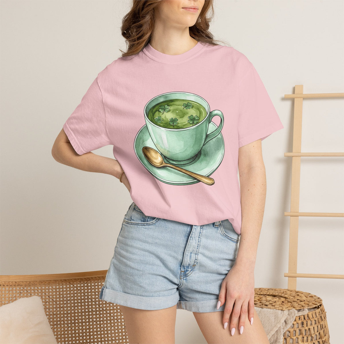 Lucky Leaf Cup Shirt St Patrick's Day Infusion Unisex Gift Painted Tee Tea Cup