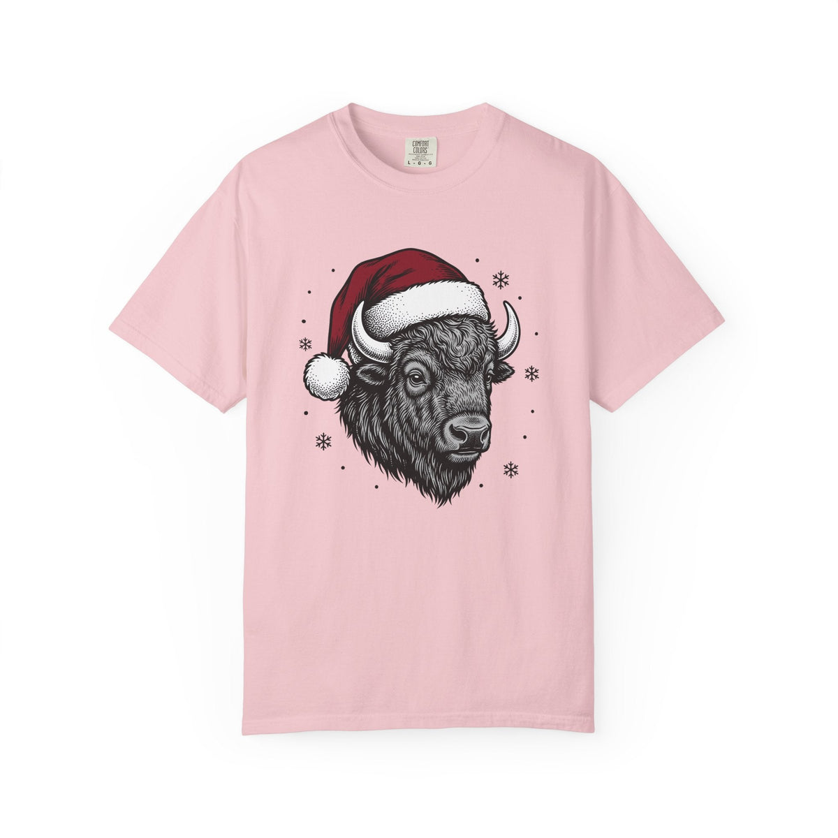 Bison Santa Hat Shirt Christmas Animal Unisex Gift Hand Drawn Tee Buffalo