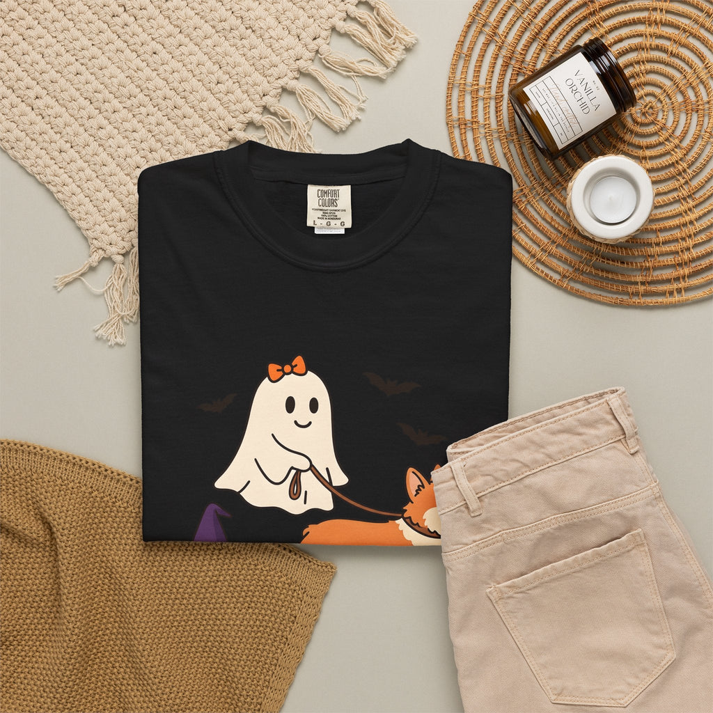 Corgi Ghost Dog Shirt Dog Spooky Gift Women Adorable Tee Pembroke Welsh Corgi T-Shirt Dog Fan Cute Tshirt Horror Graphic Comic Witch Hat