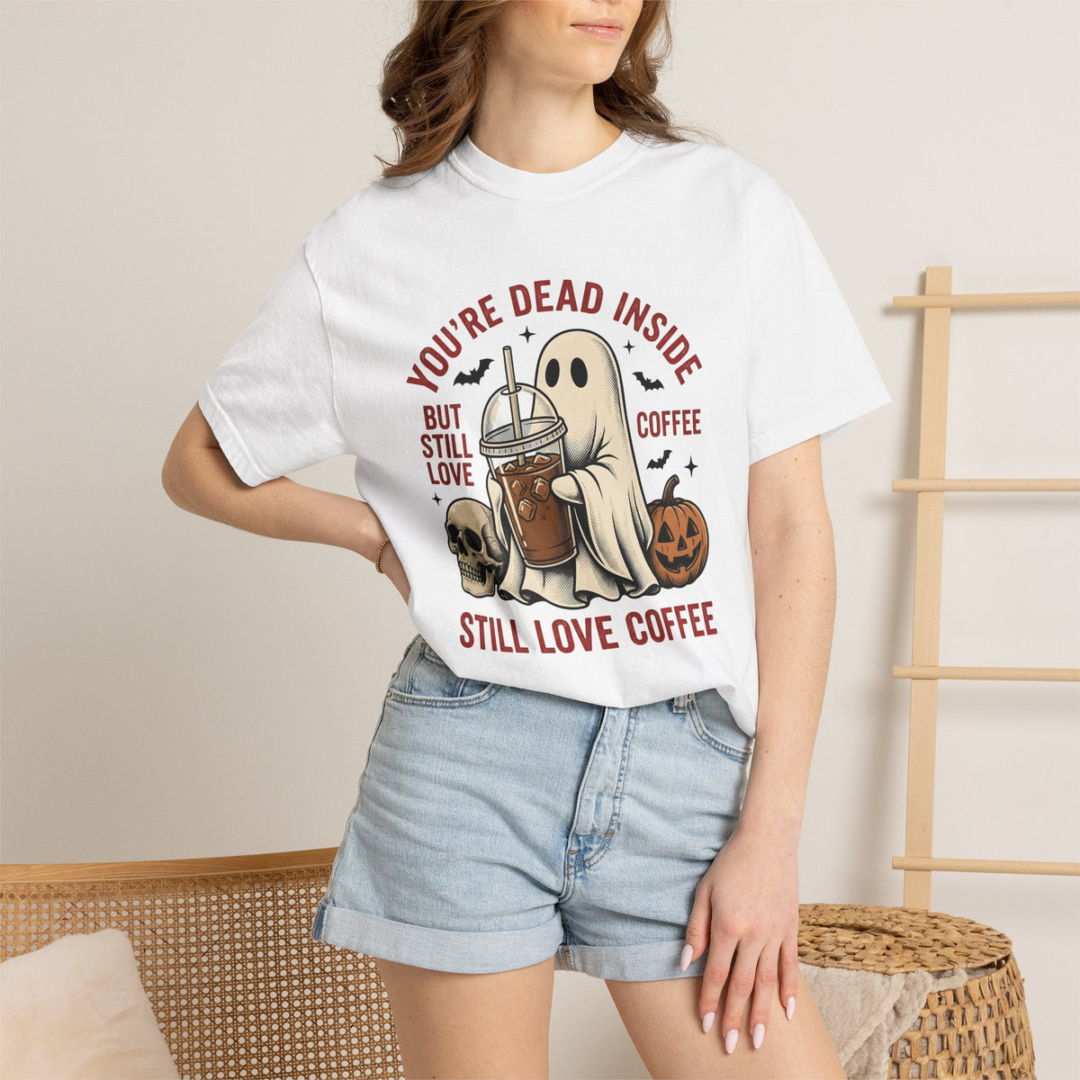 Phantom Coffee Tumbler Shirt Halloween Cafe Unisex Gift Weathered Tee Travel Mug