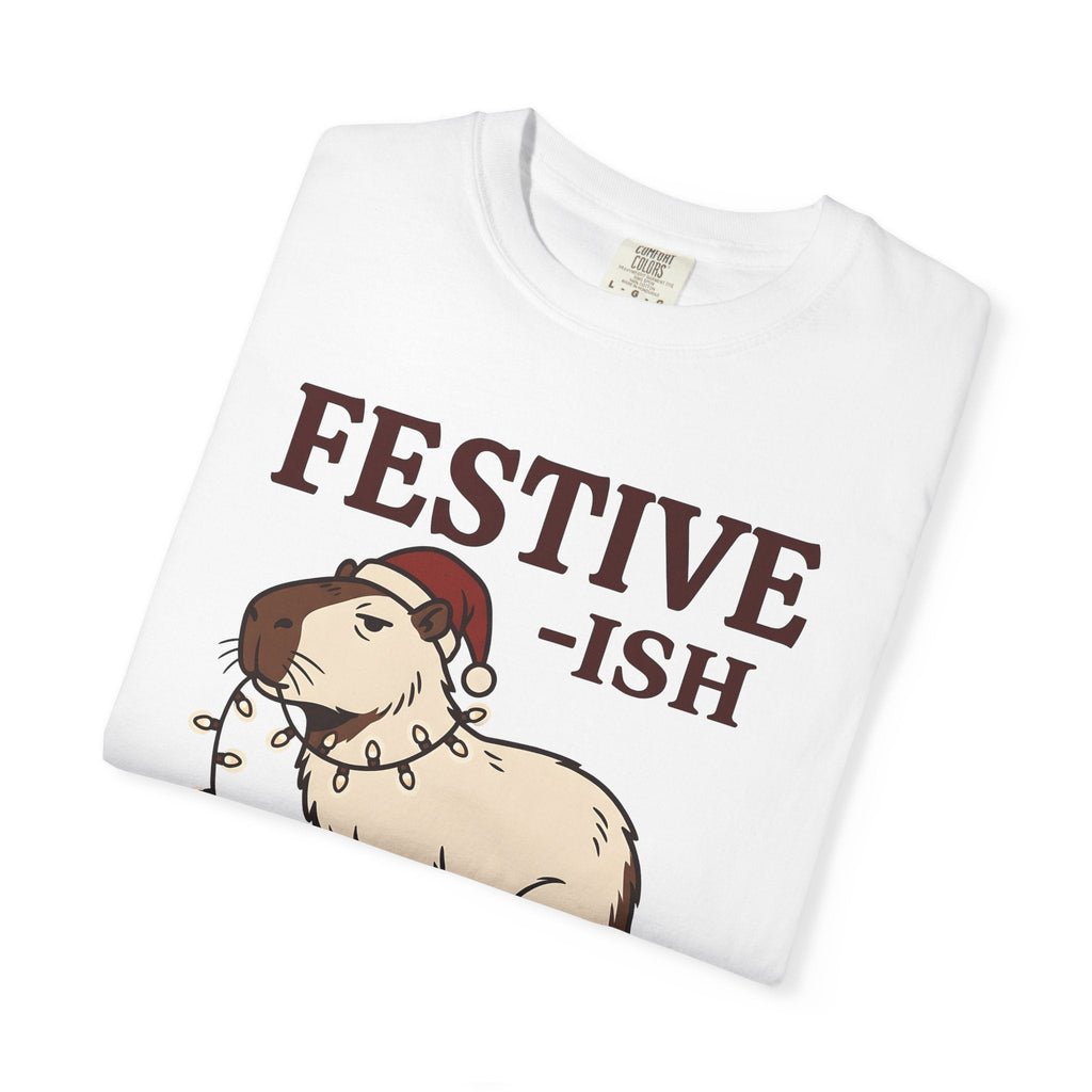 Capybara Christmas Hat Shirt Christmas Wildlife Unisex Gift Comic Tee Rodent