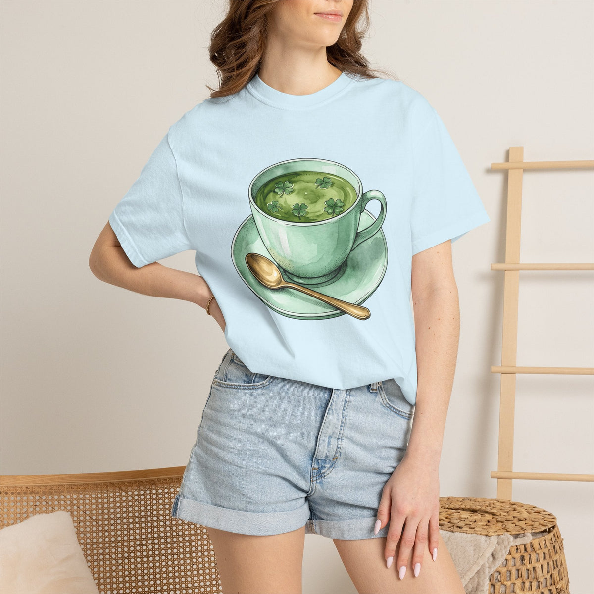 Lucky Leaf Cup Shirt St Patrick's Day Infusion Unisex Gift Painted Tee Tea Cup