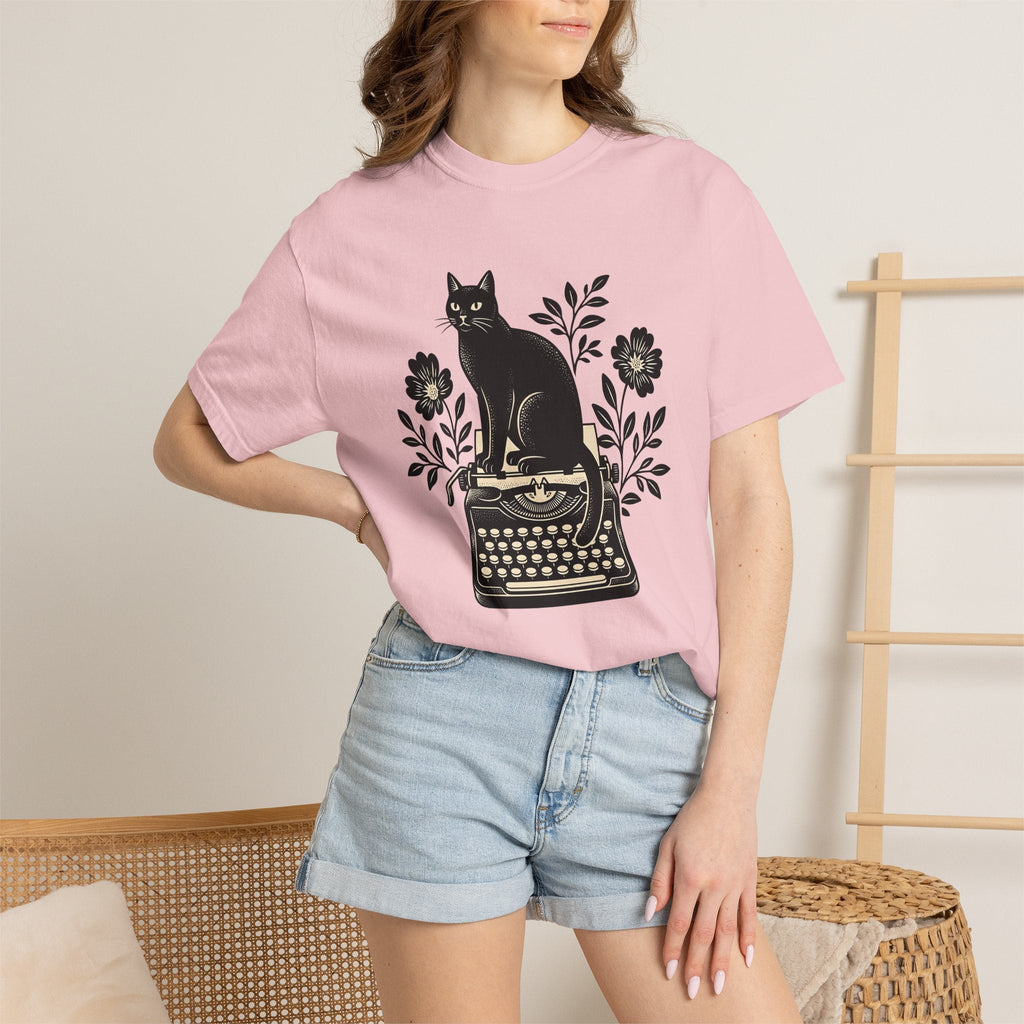 Black Cat Typewriter Shirt Botanical Unisex Gift Hand Drawn product image 12