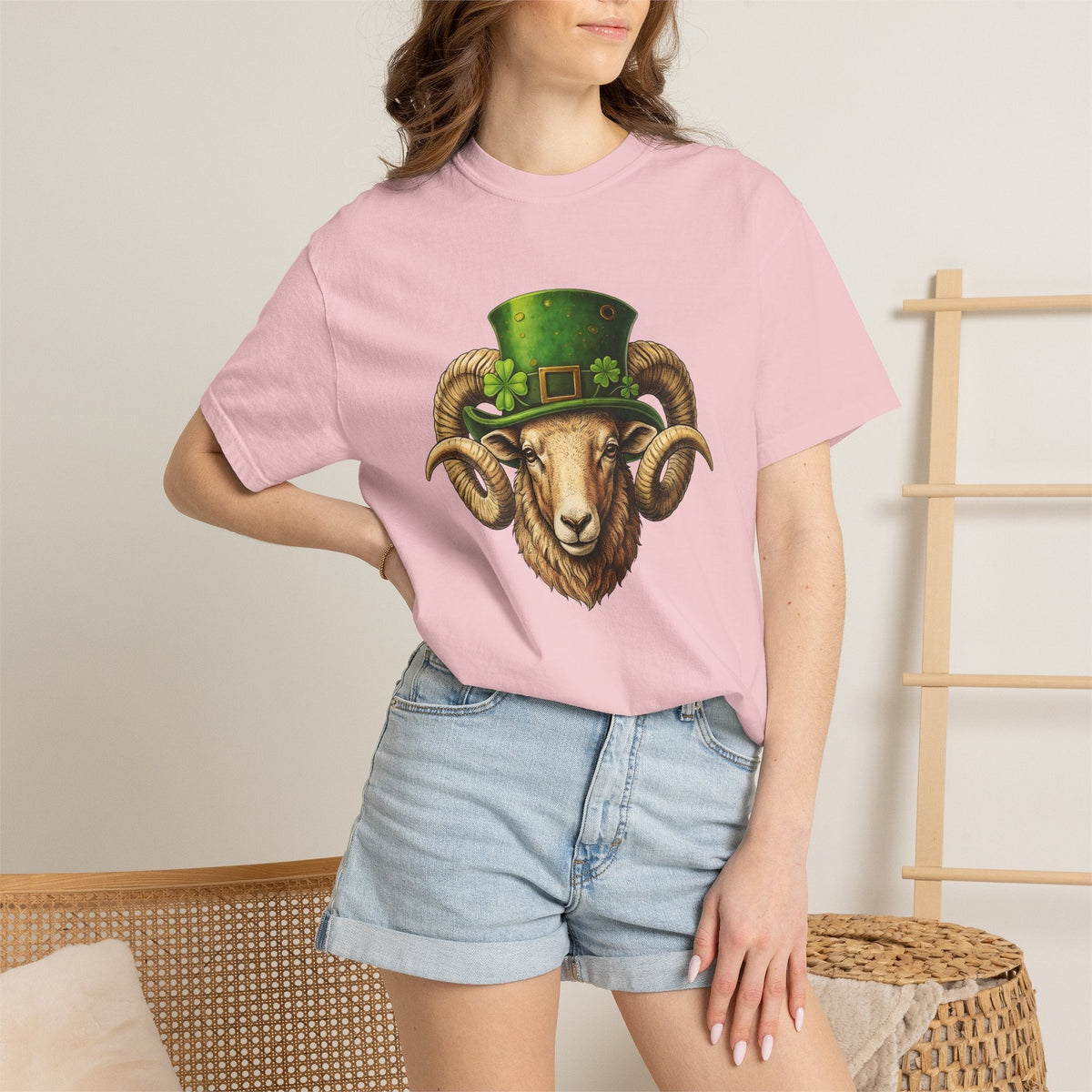 Ram Leprechaun Hat Shirt St Patrick's Day Creatures Unisex Gift Old School Tee