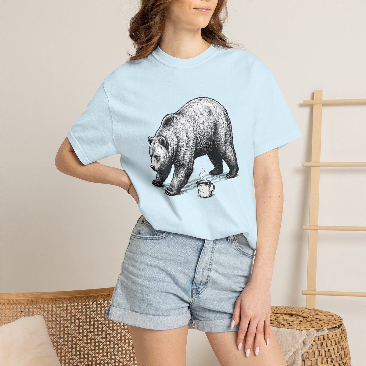 Bear Latte Shirt Coffee Outdoors Unisex Gift Sketch Tee Latte Art T-Shirt Coffee