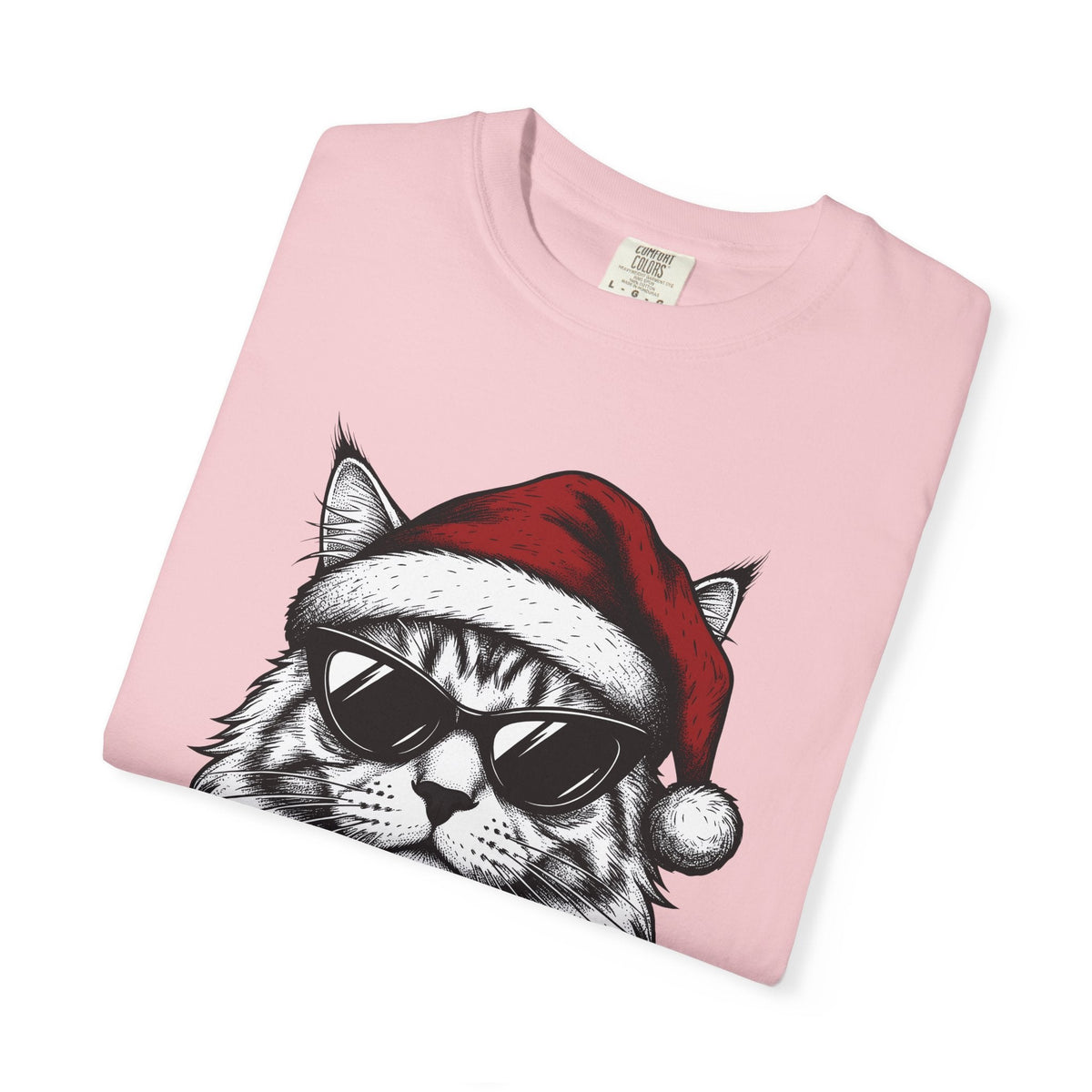 Kitten Santa Hat Shirt Christmas Animal Unisex Gift Line Art Tee Kitten Santa