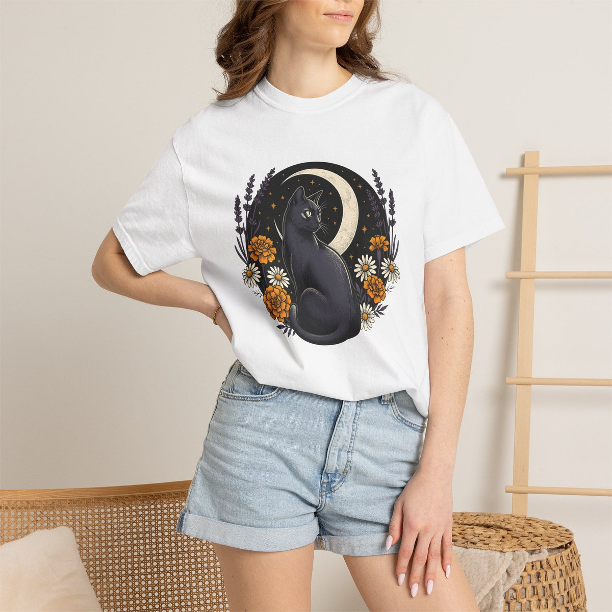 Black Kitten Shirt Cat Flower Gift Women Bohemian Tee product image 6