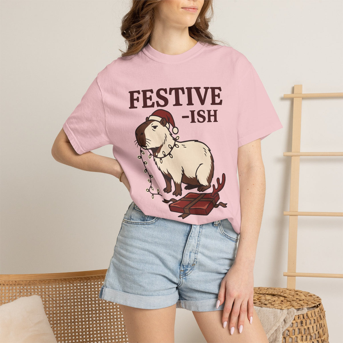 Capybara Christmas Hat Shirt Christmas Wildlife Unisex Gift Comic Tee Rodent