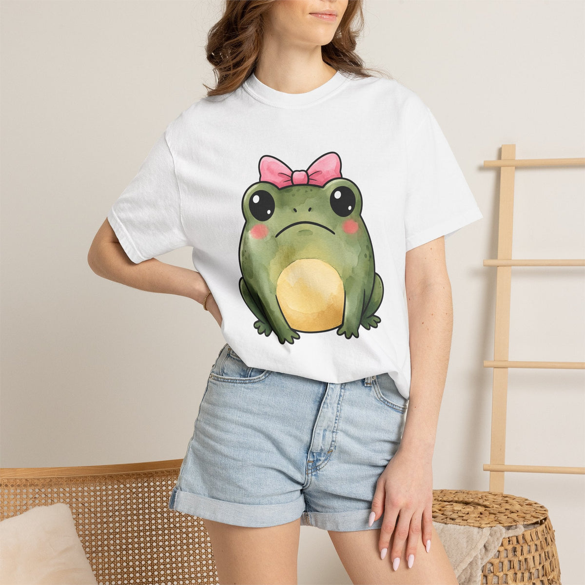 Frog Bow Clip Shirt Animals Rustic Unisex Gift Playful Tee product image 6