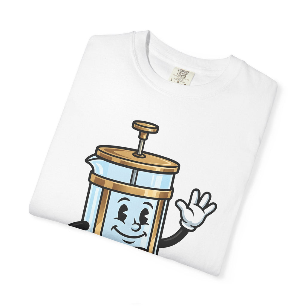 French Press Character Shirt Coffee Foodie Unisex Gift Cartoon Tee Cafetiere
