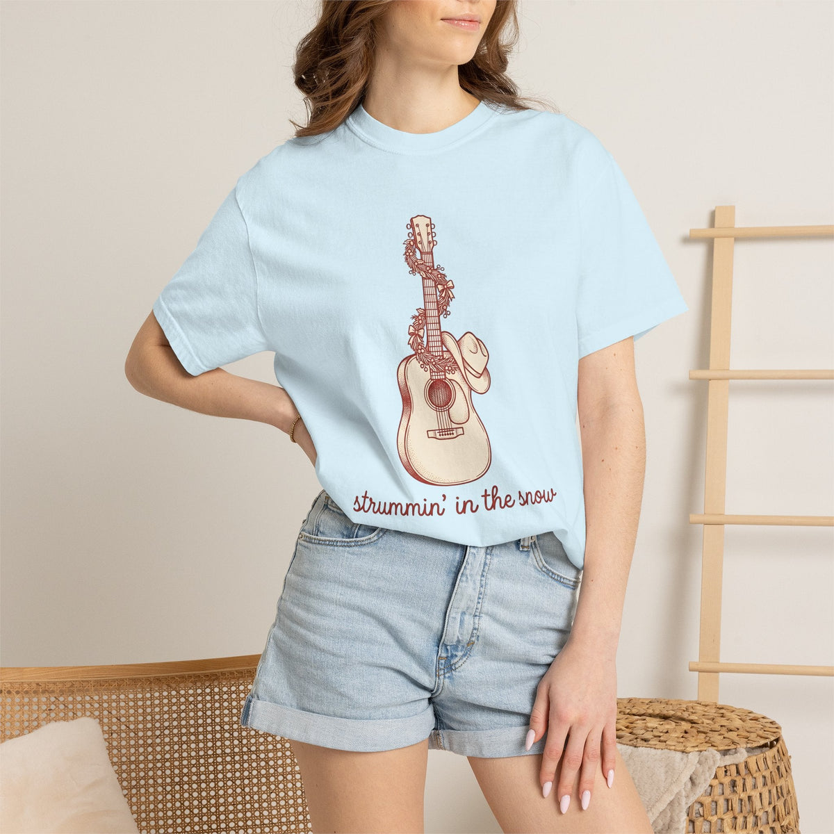 Guitar Wreath Shirt Christmas Music Unisex Gift Hand Drawn product image 9