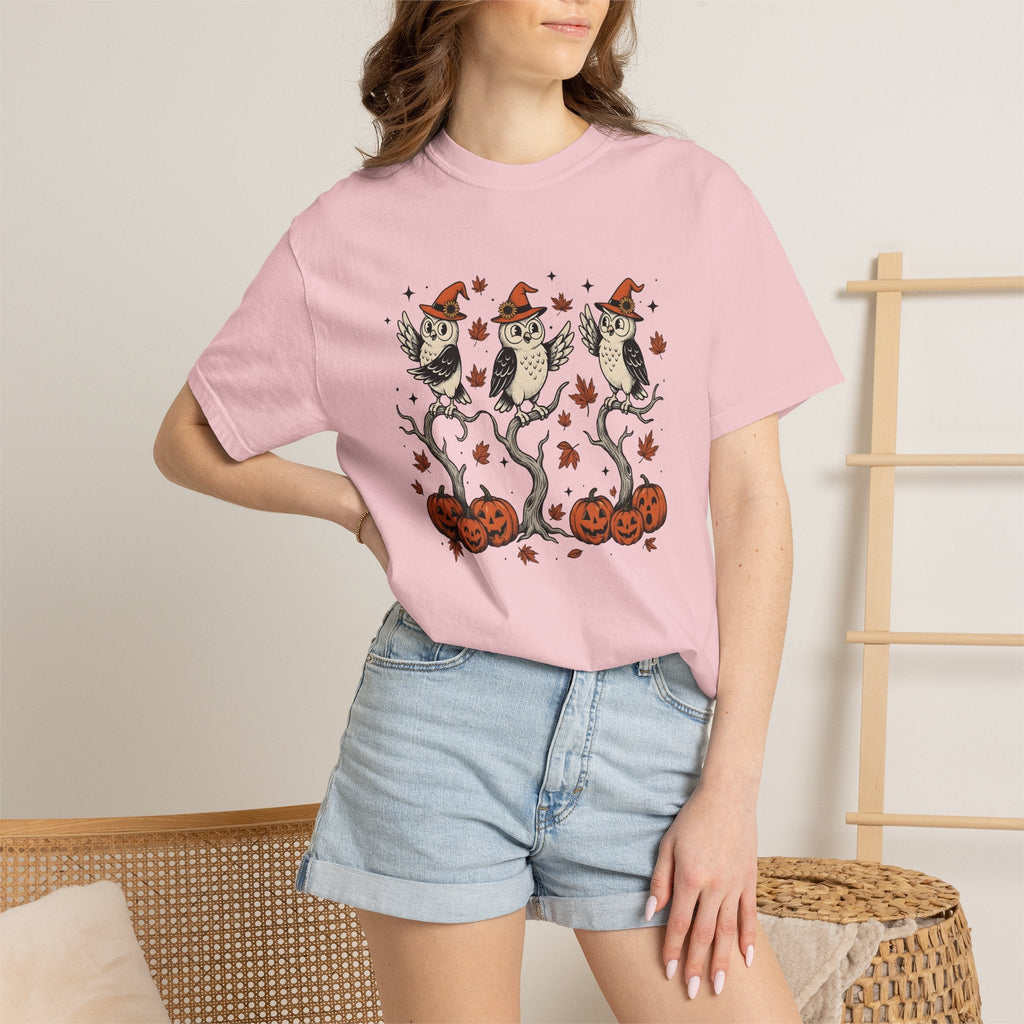 Owl Sorcerer Hat Shirt Halloween Foliage Unisex Gift Old School Tee Witch Hat