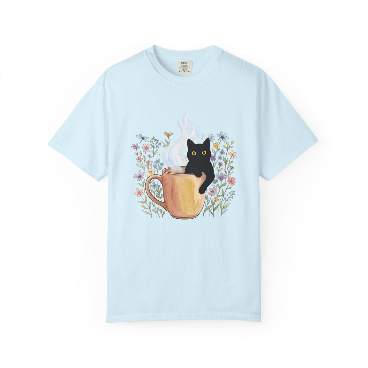 Black Cat Cup Shirt Cat Espresso Unisex Gift Hand Painted Tee Cat Mug T-Shirt
