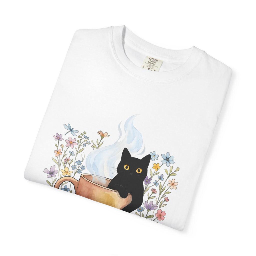 Black Cat Cup Shirt Cat Espresso Unisex Gift Hand Painted Tee Cat Mug T-Shirt