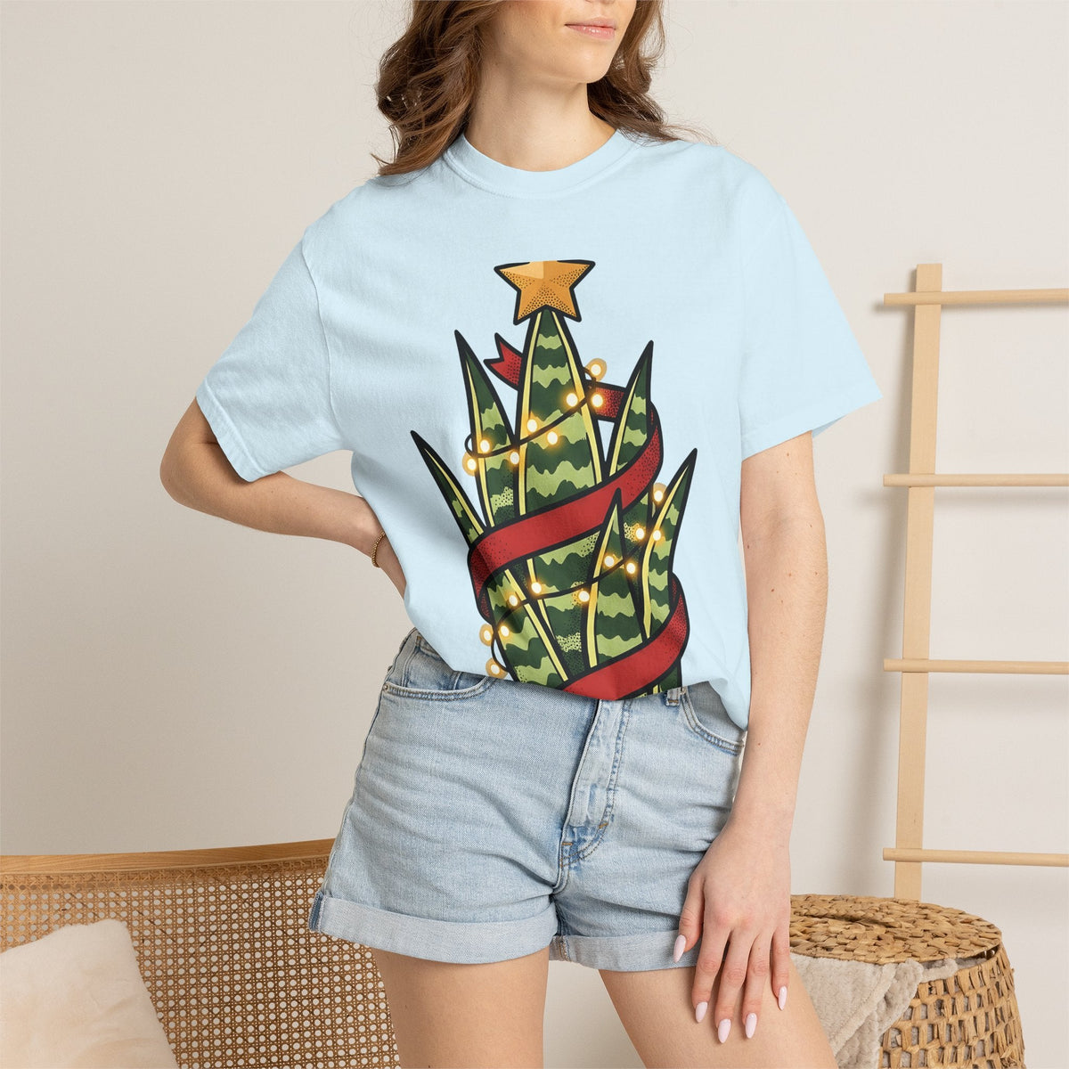 Christmas Cactus Fairy Lights Cartoon T-Shirt – Cute product image 9