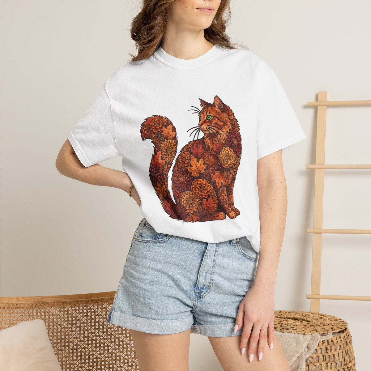 Floral Kitty Shirt Cat Pumpkins Unisex Gift Free Spirit Tee product image 7