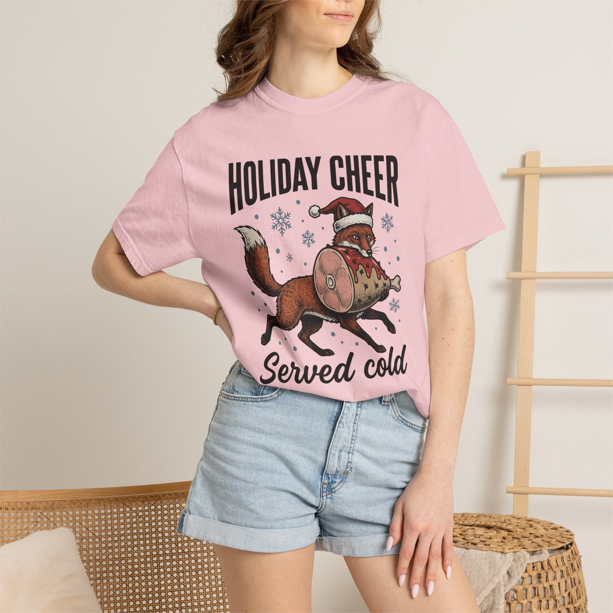 Fox Santa Hat Retro T-Shirt – Christmas Wildlife Sketch, Unisex Graphic Tee