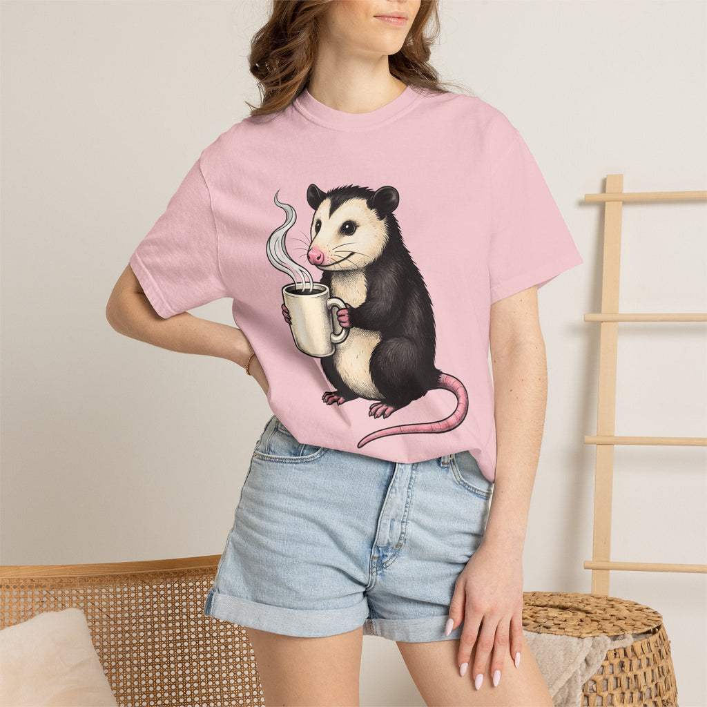 Possum Coffee Cup Shirt Animals Coffee Gift Women Cute Tee Opossum T-Shirt Wildlife Fan Cute Tshirt Coffee Design Hand Drawn Mug Tshirt