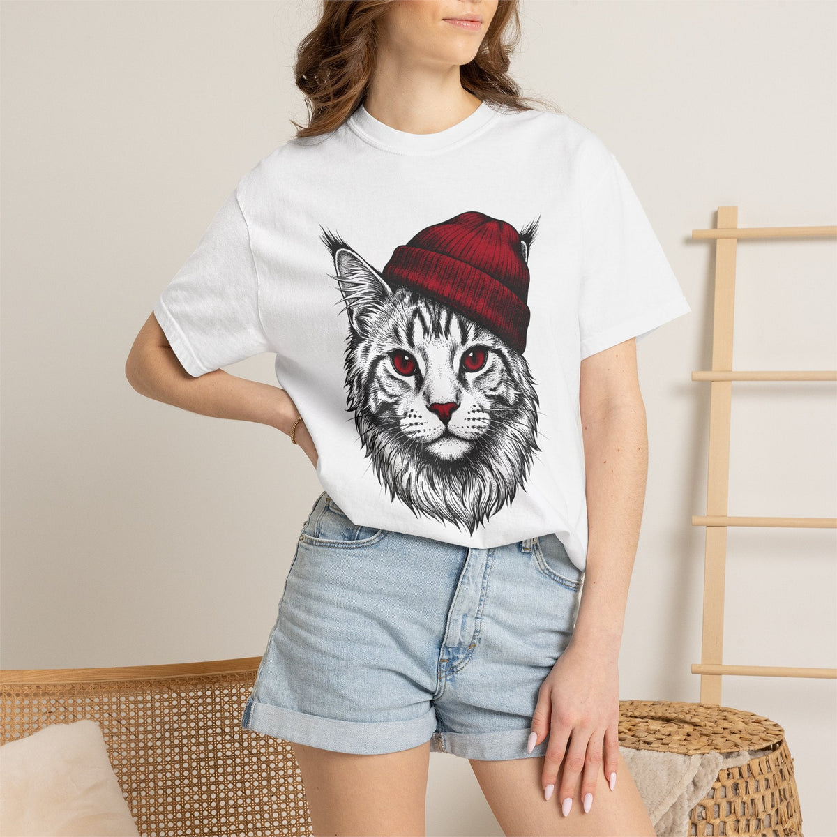 Feline Beanie Shirt Cat Apparel Unisex Gift Cartoon Tee product image 6