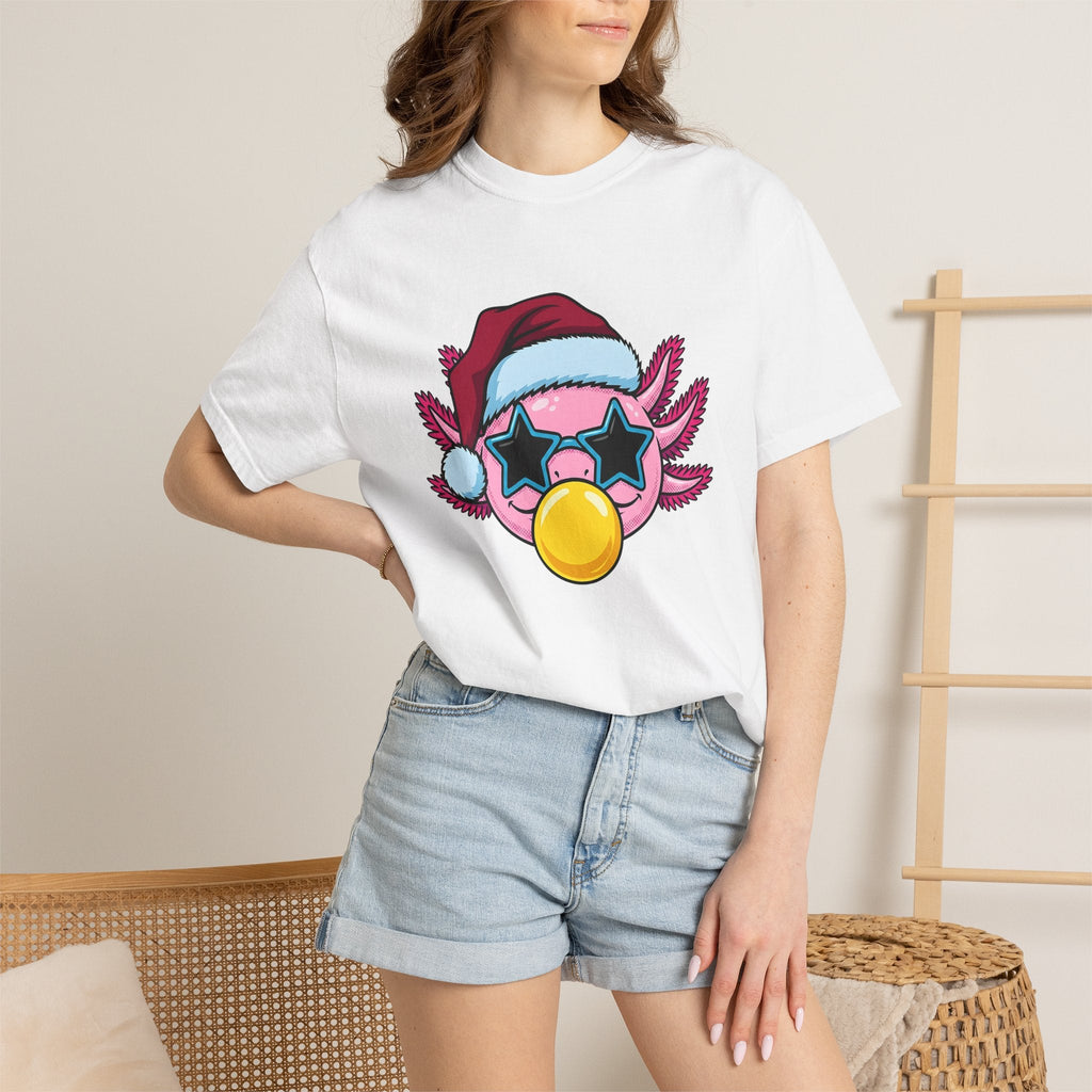 Axolotl Santa Hat Shirt Christmas Animal Unisex Gift Cartoon Tee Mexican