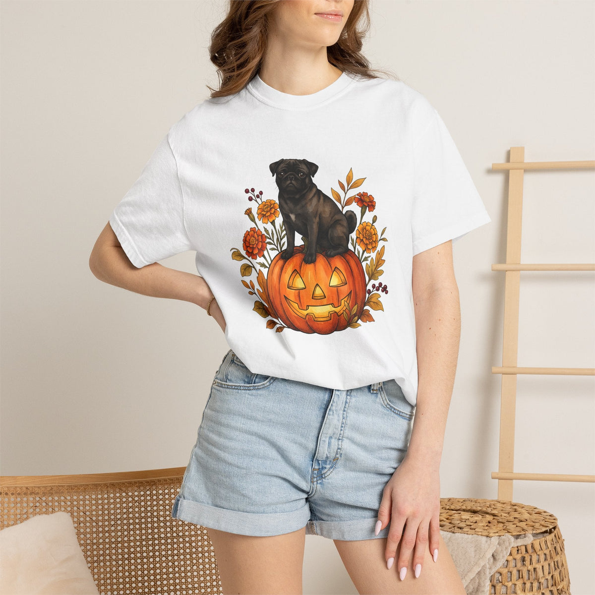 Pug Pumpkin Shirt Halloween Canine Fan Unisex Gift Old product image 7