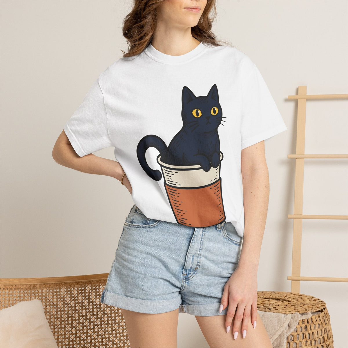 Black Cat Coffee Mug Shirt Halloween Espresso Unisex Gift Comic Tee Cat Mug