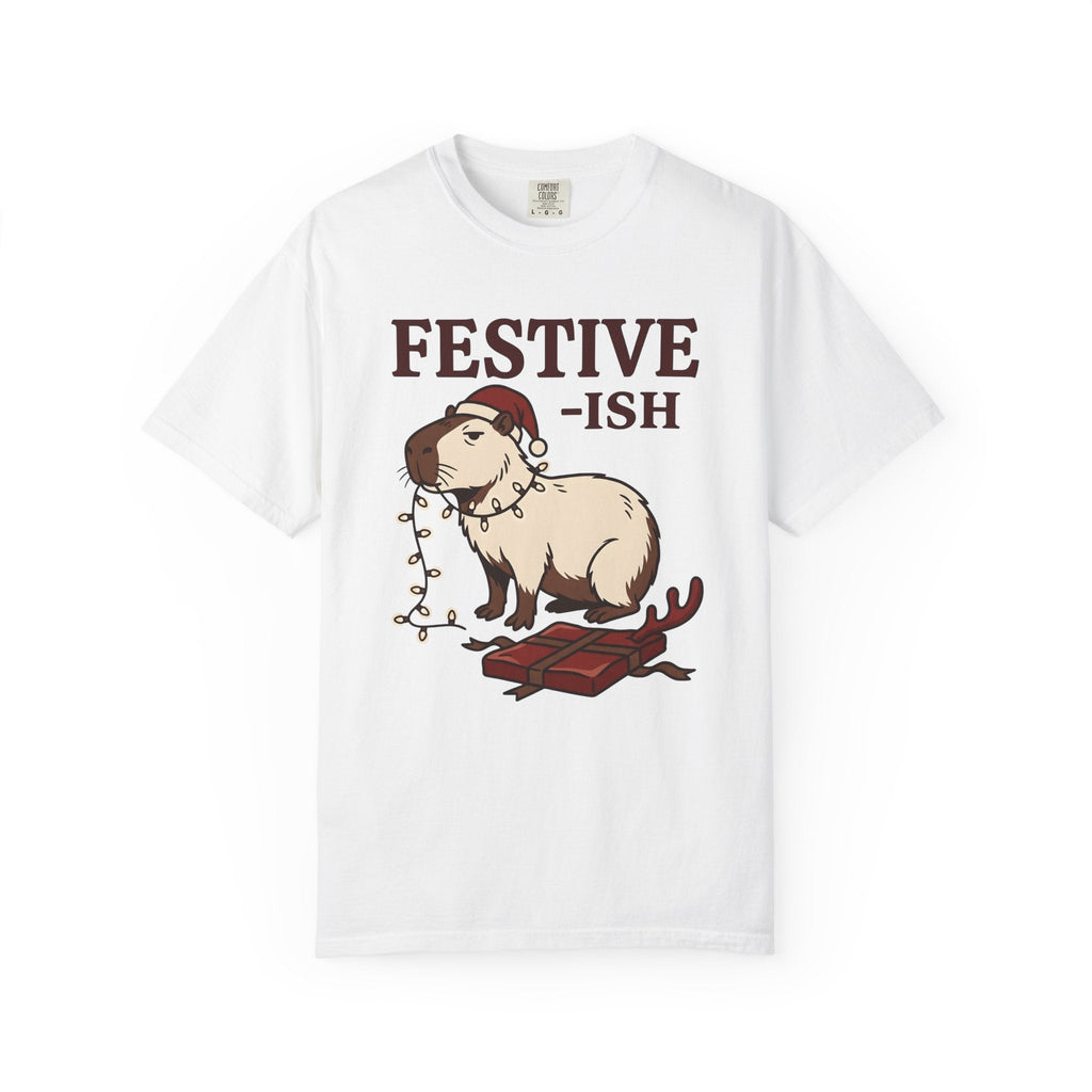Capybara Christmas Hat Shirt Christmas Wildlife Unisex Gift Comic Tee Rodent