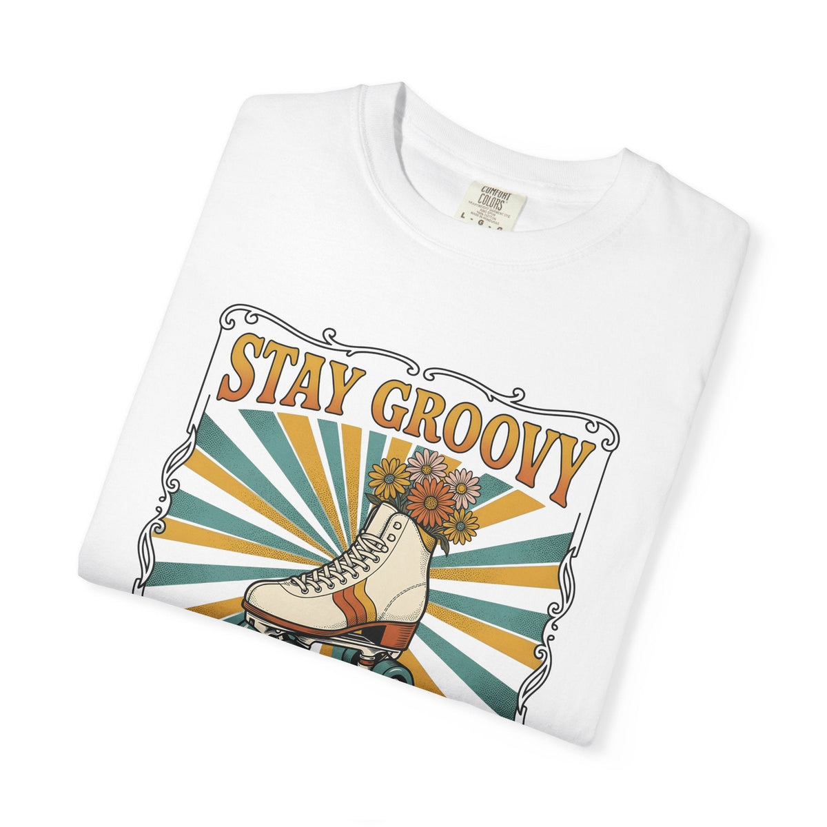 Roller Skate Shoes Shirt Boho Chic 70s Unisex Gift Line Art Tee Roller Skates