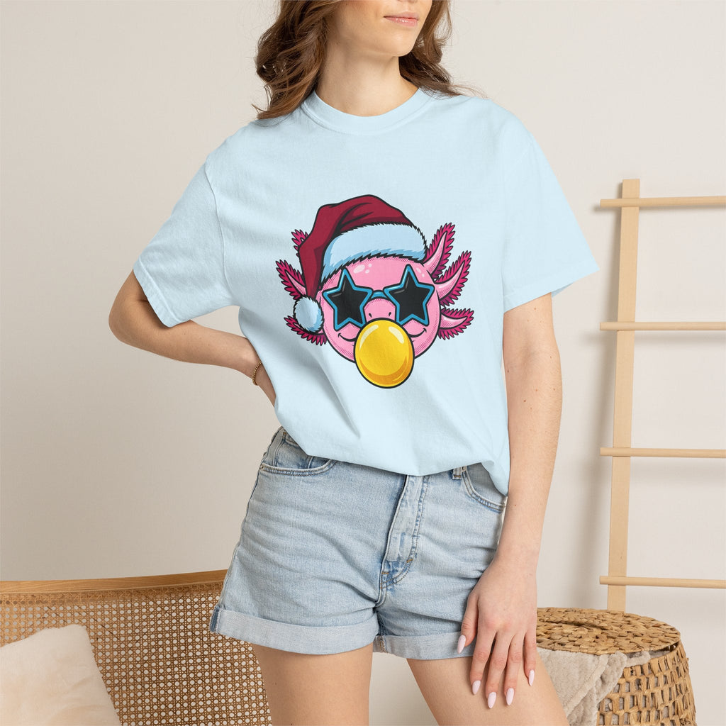 Axolotl Santa Hat Shirt Christmas Animal Unisex Gift Cartoon Tee Mexican