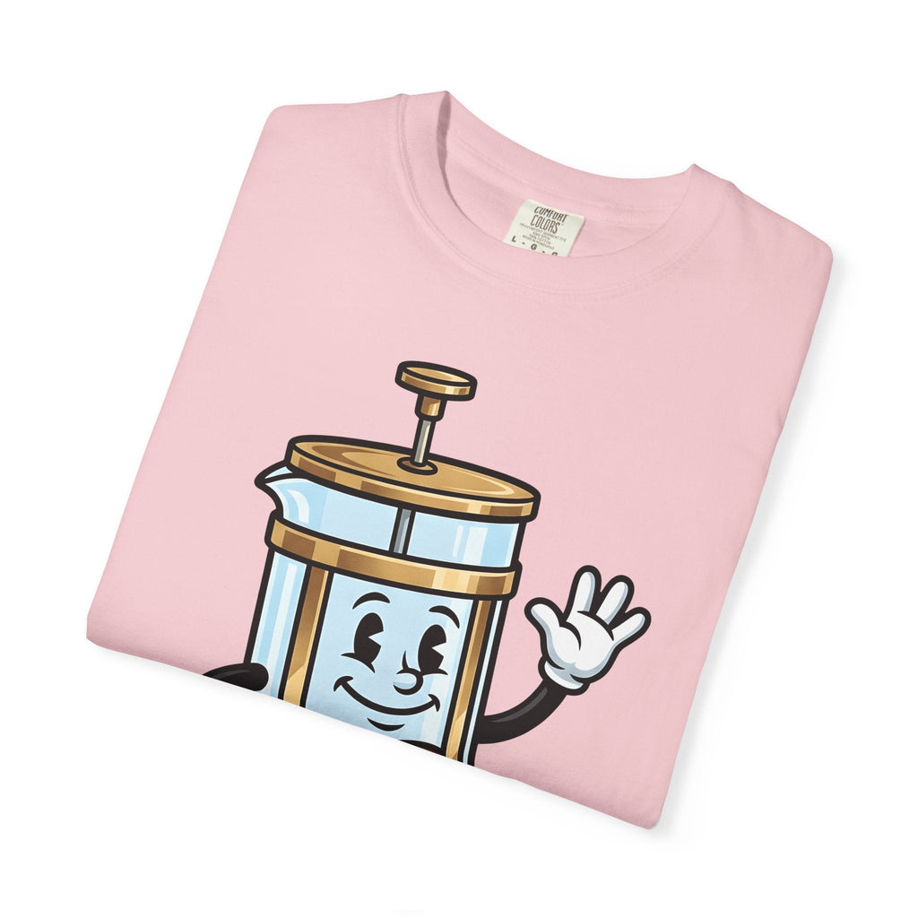 French Press Character Shirt Coffee Foodie Unisex Gift Cartoon Tee Cafetiere