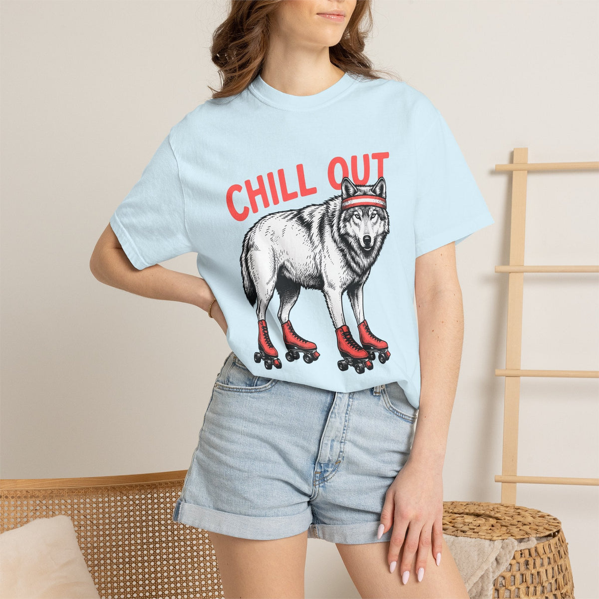 Wolf Roller Skates Shirt Animal Unisex Gift Line Art Tee product image 9