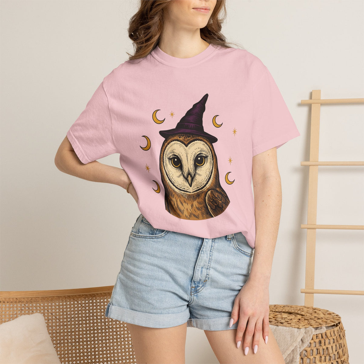 Owl Wizard Hat Shirt Halloween Wildlife Unisex Gift Sketch Tee Wizard Hat