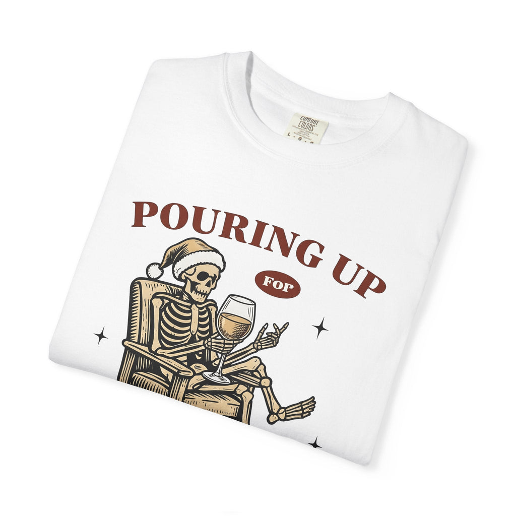 Skeleton Santa Hat Shirt Christmas Alcohol Unisex Gift Vintage Tee Santa Hat