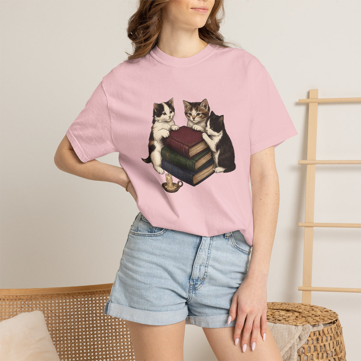 Kitten Stack Shirt Cat Bookworm Unisex Gift Hand Drawn Tee product image 12