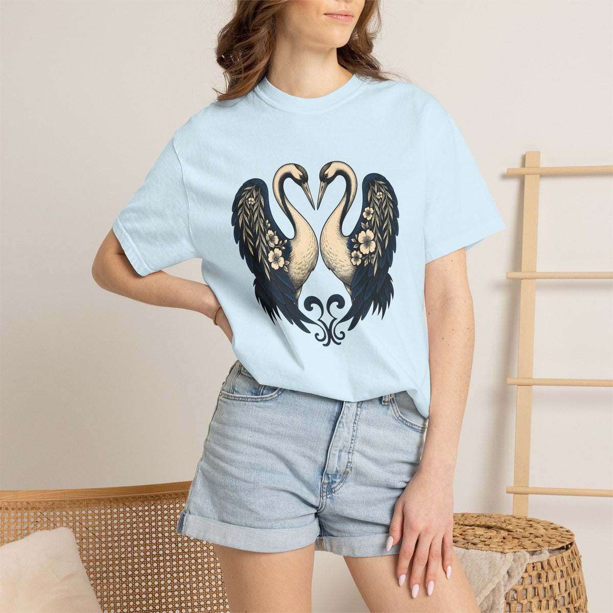 Two Cranes Shirt Animals Floral Arrangement Unisex Gift Old product image 9