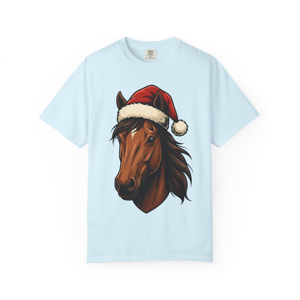 Horse Santa Hat Shirt Christmas Animal Unisex Gift Line Art Tee Equine T-Shirt