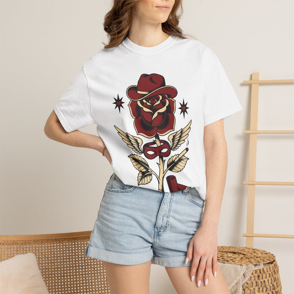 Rose Cowboy Hat Shirt Western Floral Unisex Gift Tattoo Tee Cowboy Hat T-Shirt