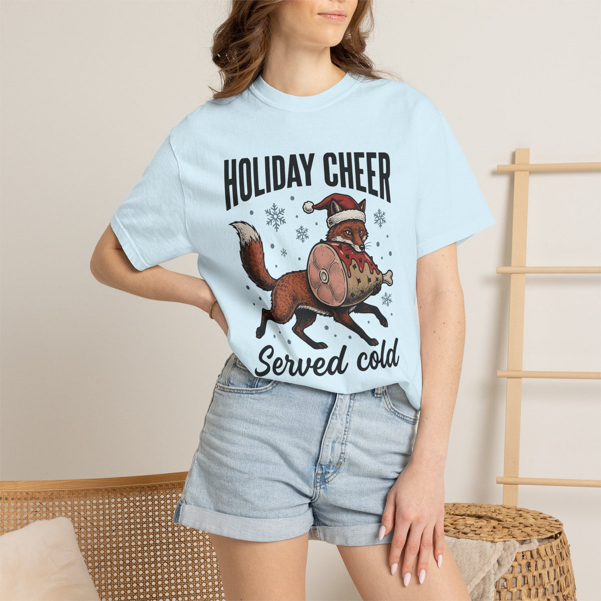 Fox Santa Hat Retro T-Shirt – Christmas Wildlife Sketch, Unisex Graphic Tee