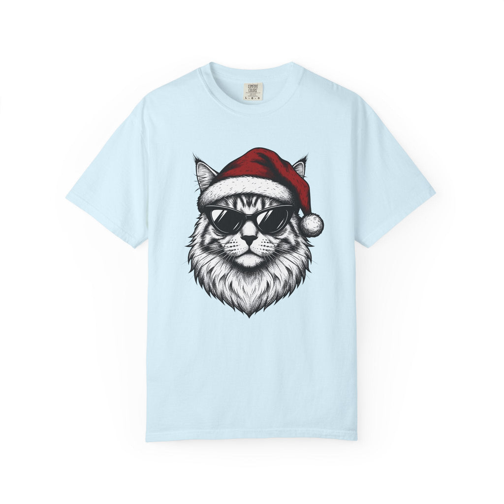 Kitten Santa Hat Shirt Christmas Animal Unisex Gift Line Art Tee Kitten Santa