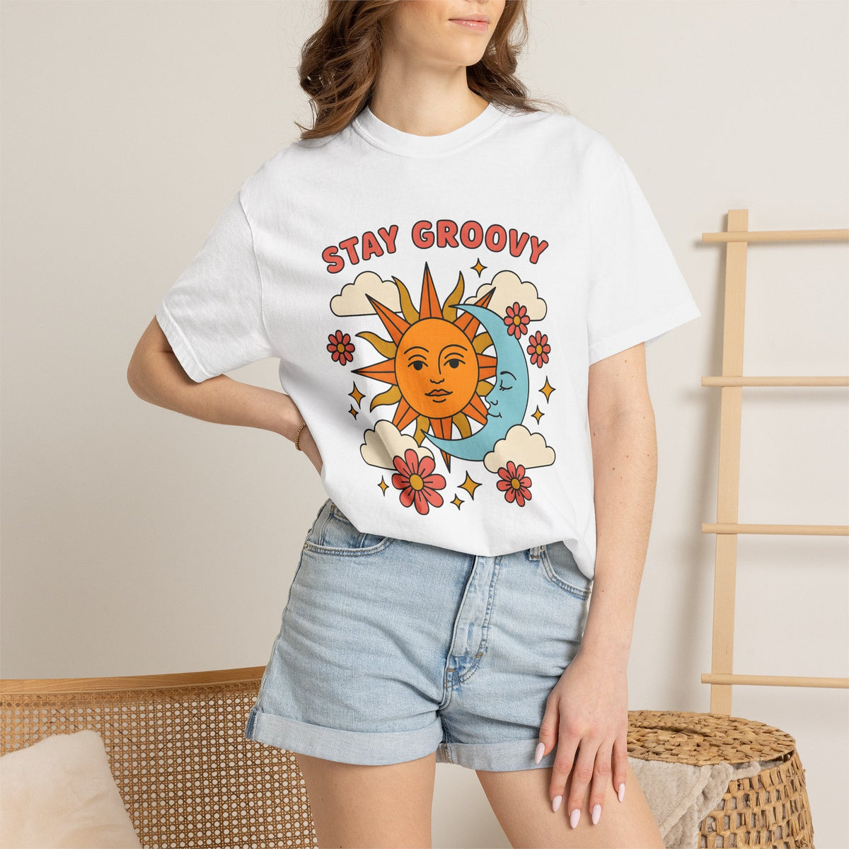 Sun Moon Print Shirt Boho Chic Stars Unisex Gift Funky Tee product image 6