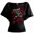 Spiral - BED OF ROSES - Boat Neck Bat Sleeve Top Black product image 1