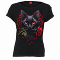 Spiral - CAT'S LOVE - Boatneck Cap Sleeve Top Black