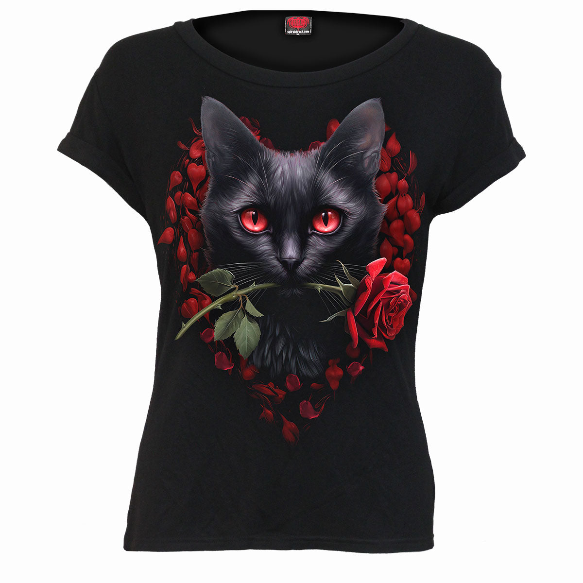 Spiral - CAT'S LOVE - Boatneck Cap Sleeve Top Black