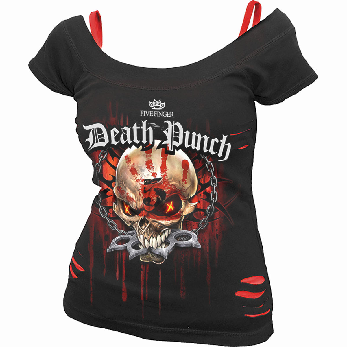 5FDP - ASSASSIN - 2in1 Red Ripped Top Black product image 1