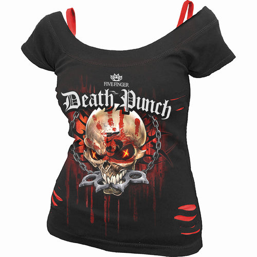 5FDP - ASSASSIN - 2in1 Red Ripped Top Black product image 1